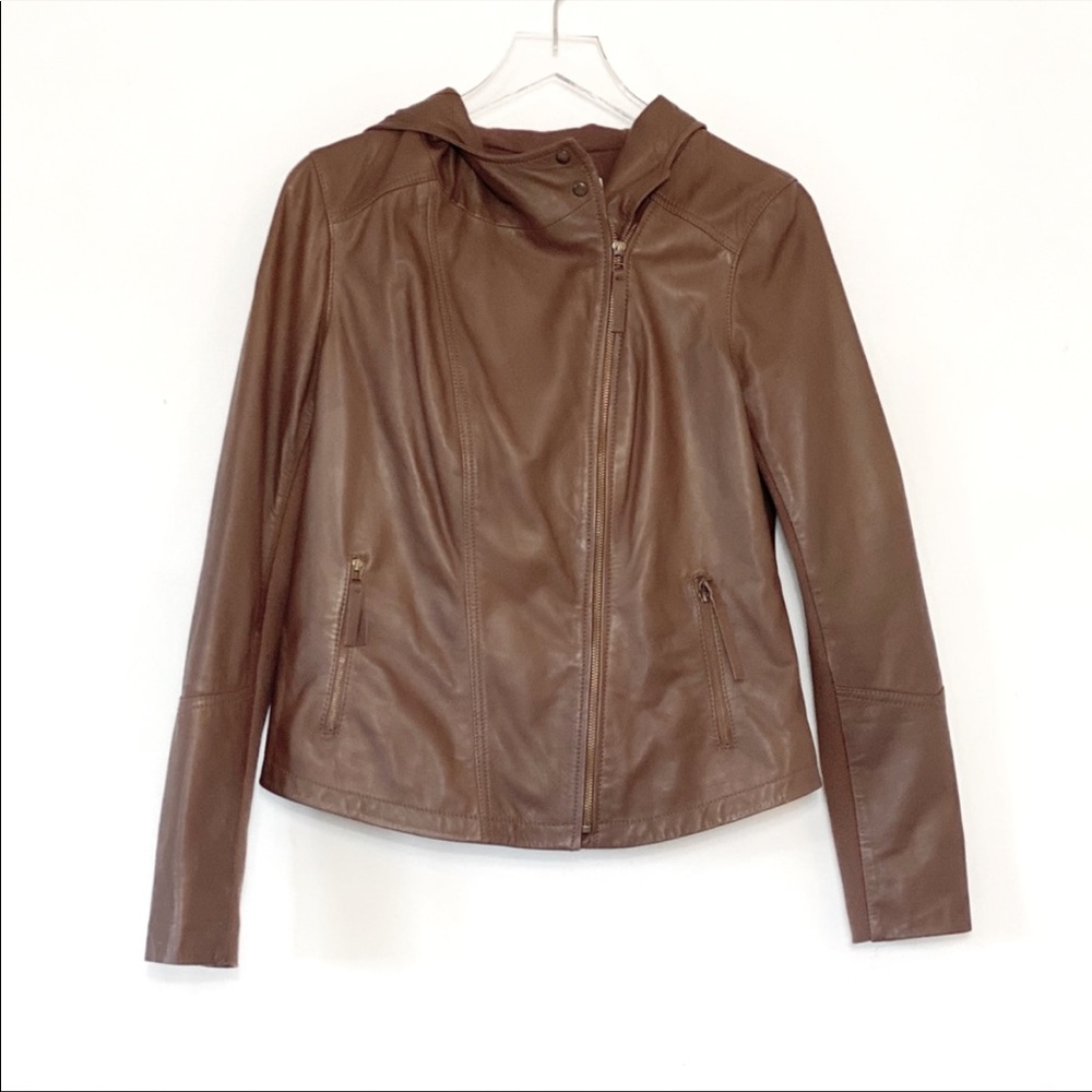 Nwt Hinge Brown Leather Moto Jacket - image 2